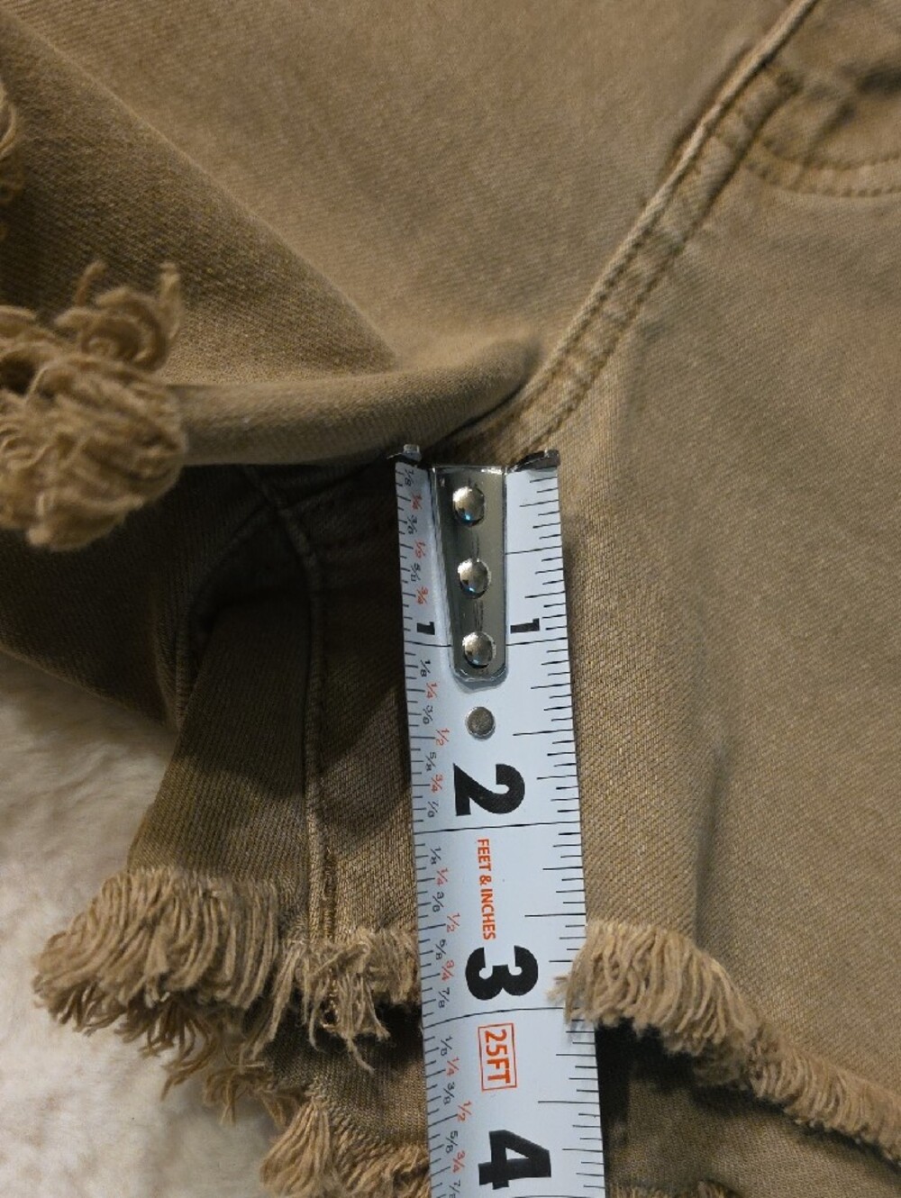 Kut from the Kloth Olive-Tan Frayed Hem Denim Shorts - Picture 12 of 14